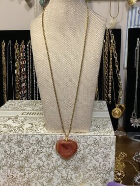 Gold Chain Necklace with Red Heart Pendant